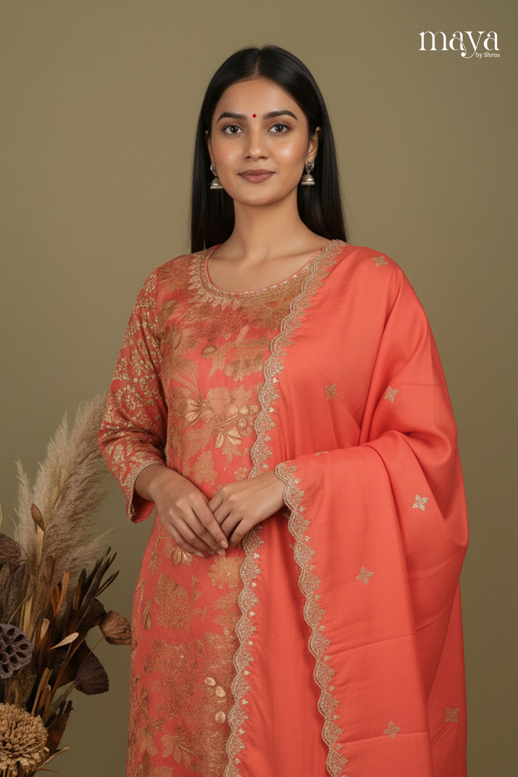 Orange - Party Wear Readymade 3 Piece Salwar Suit