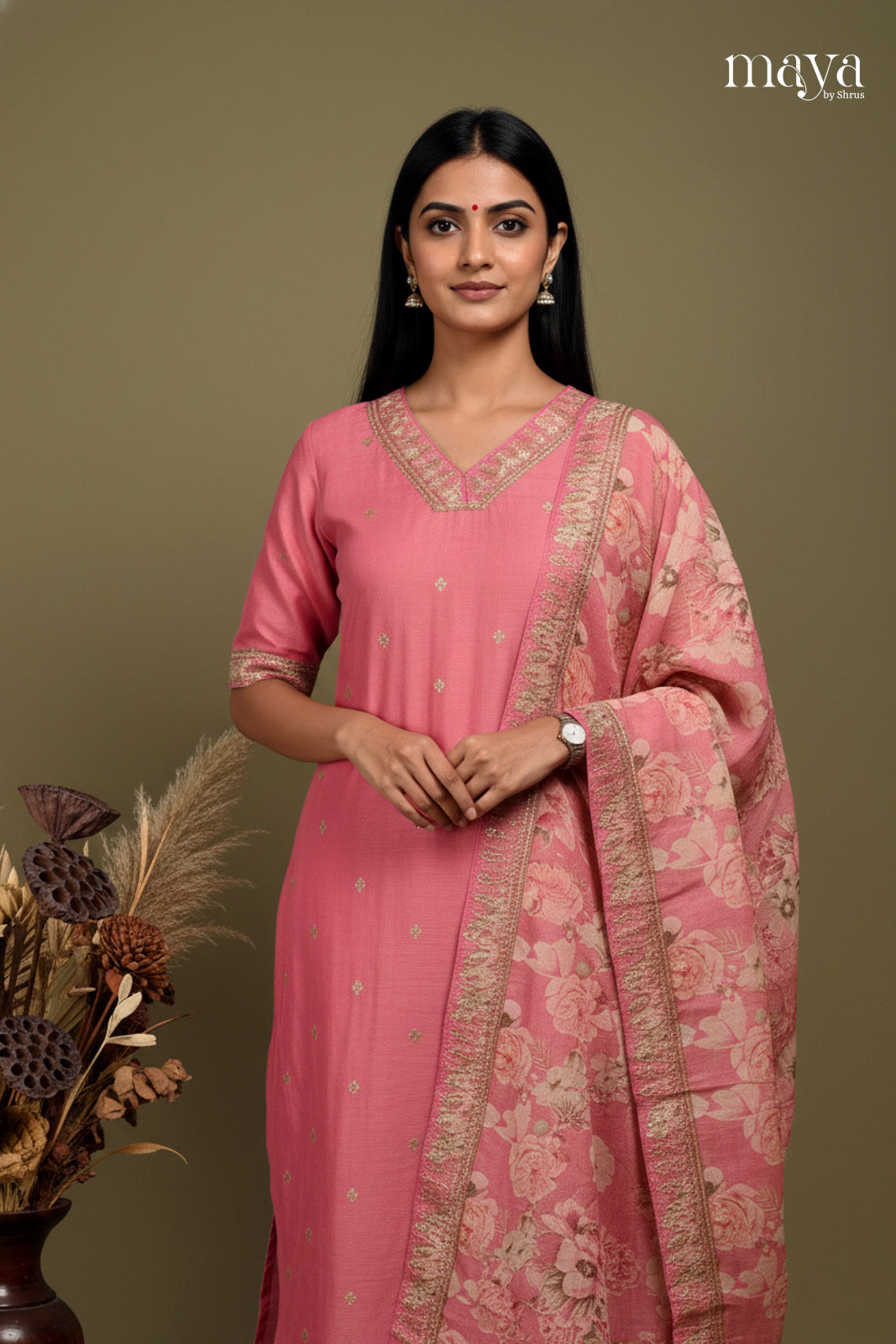 Pink -Party Wear Readymade 3 Piece Salwar Suit