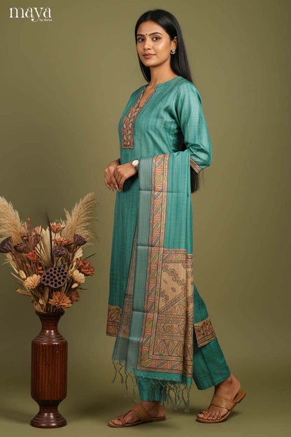 Teal Readymade Salwar with Printed Design-mdj07060