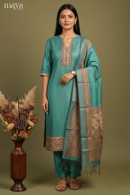 Teal Readymade Salwar with Printed Design-mdj07060