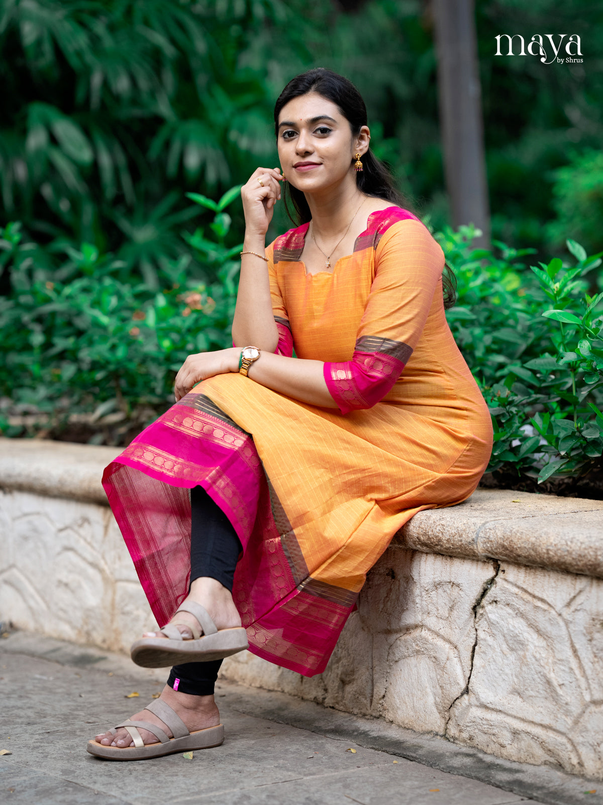 Orange & Pink - Chettinad Cotton Readymade Kurti