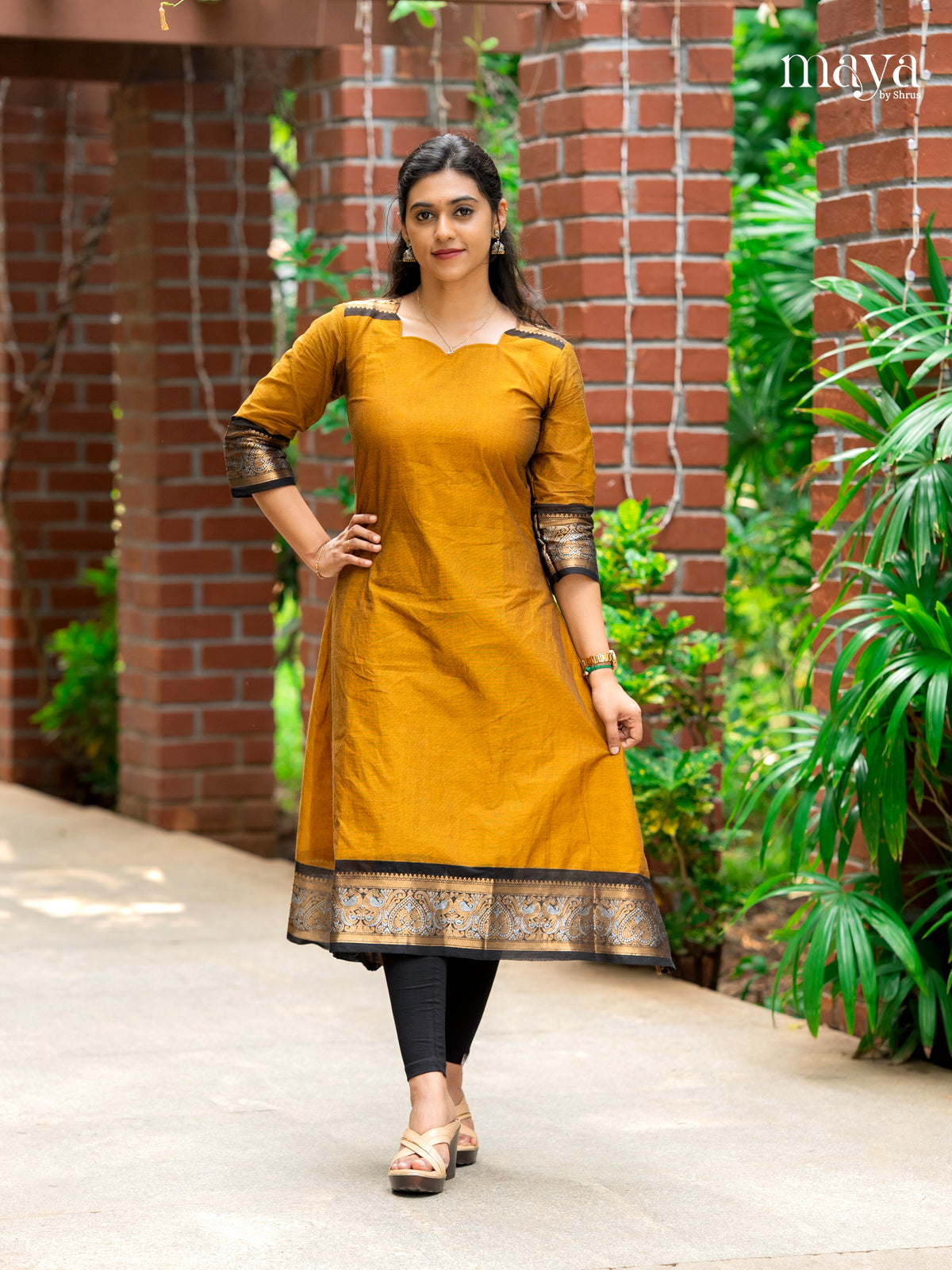 Mustard & Black-Readymade Kurti