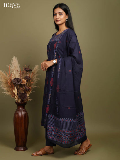Navy Blue Readymade Salwar with Printed Design-mdj15012