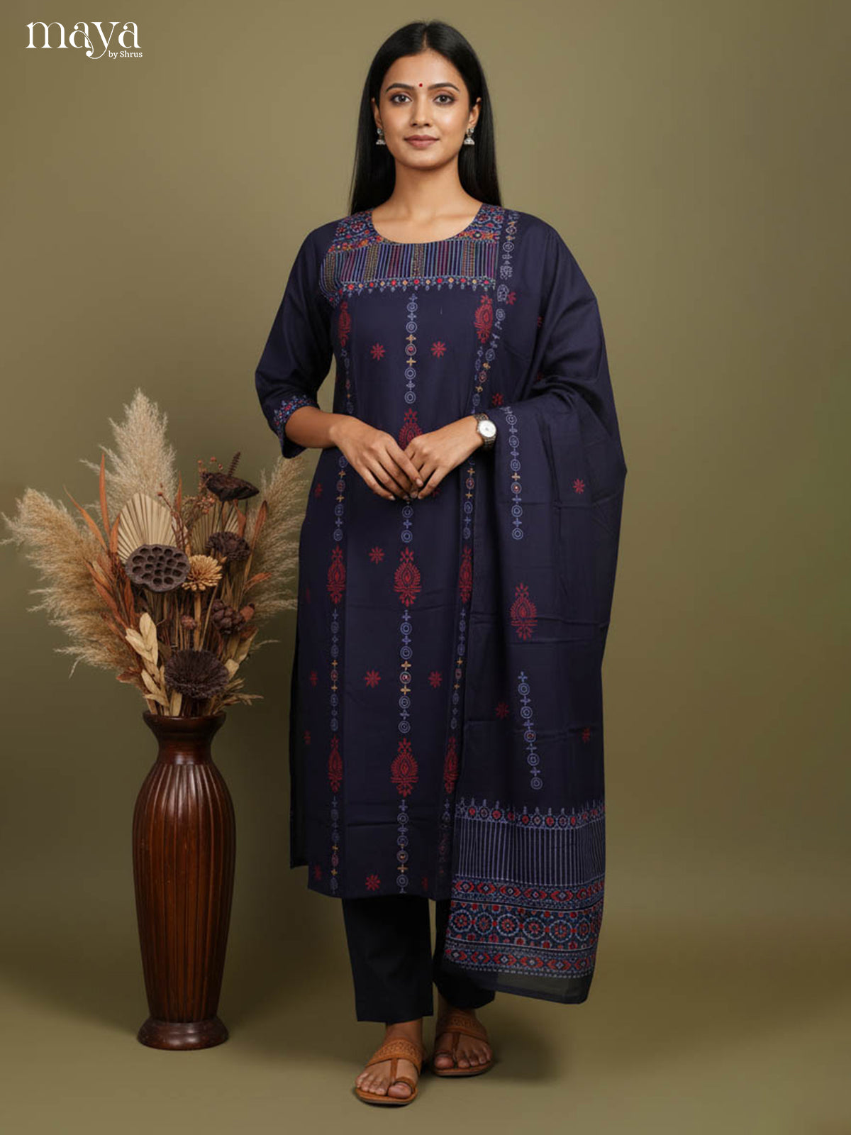 Navy Blue Readymade Salwar with Printed Design-mdj15012