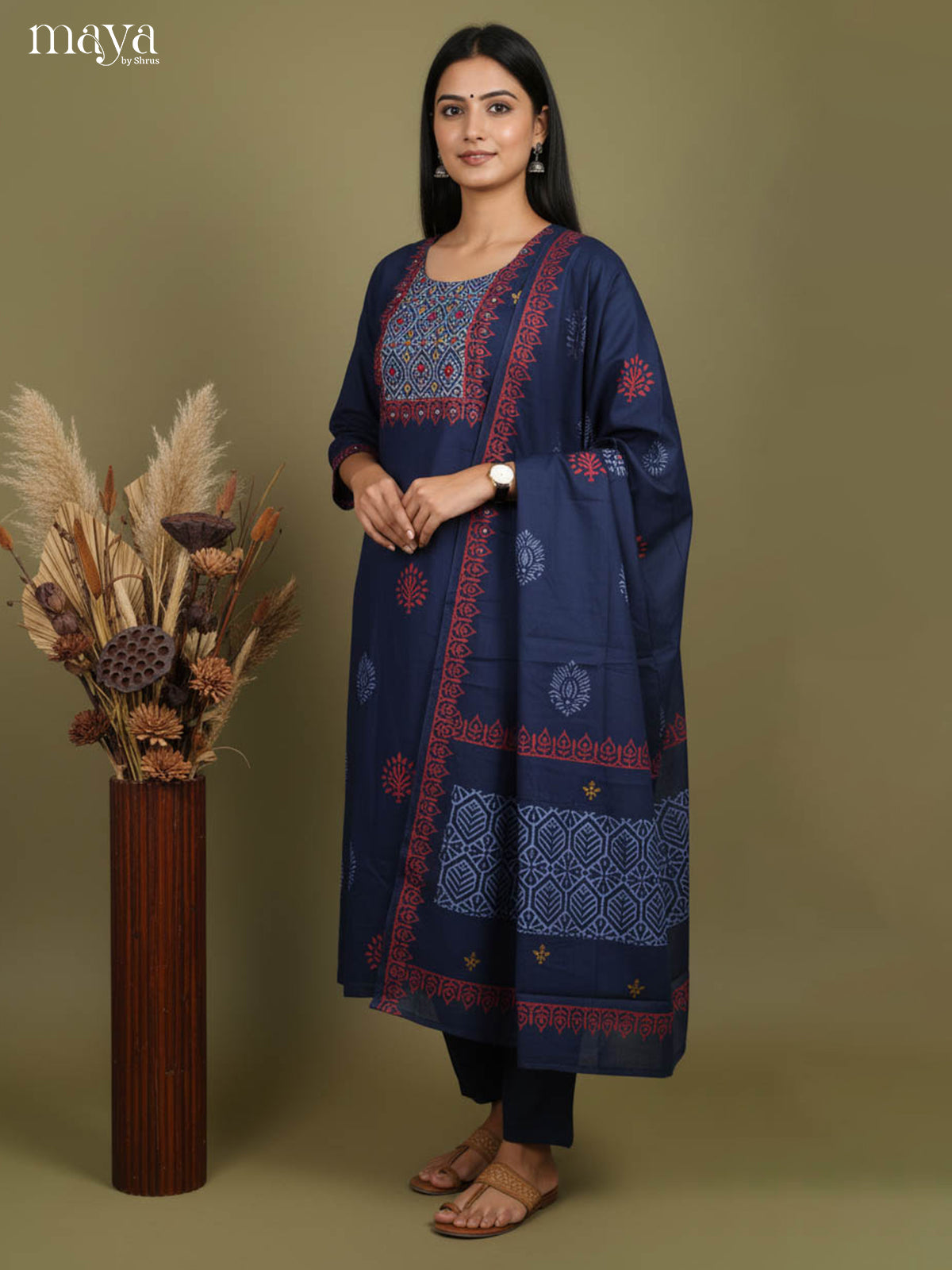 Navy Blue Readymade Salwar with Printed Design-mdj15015