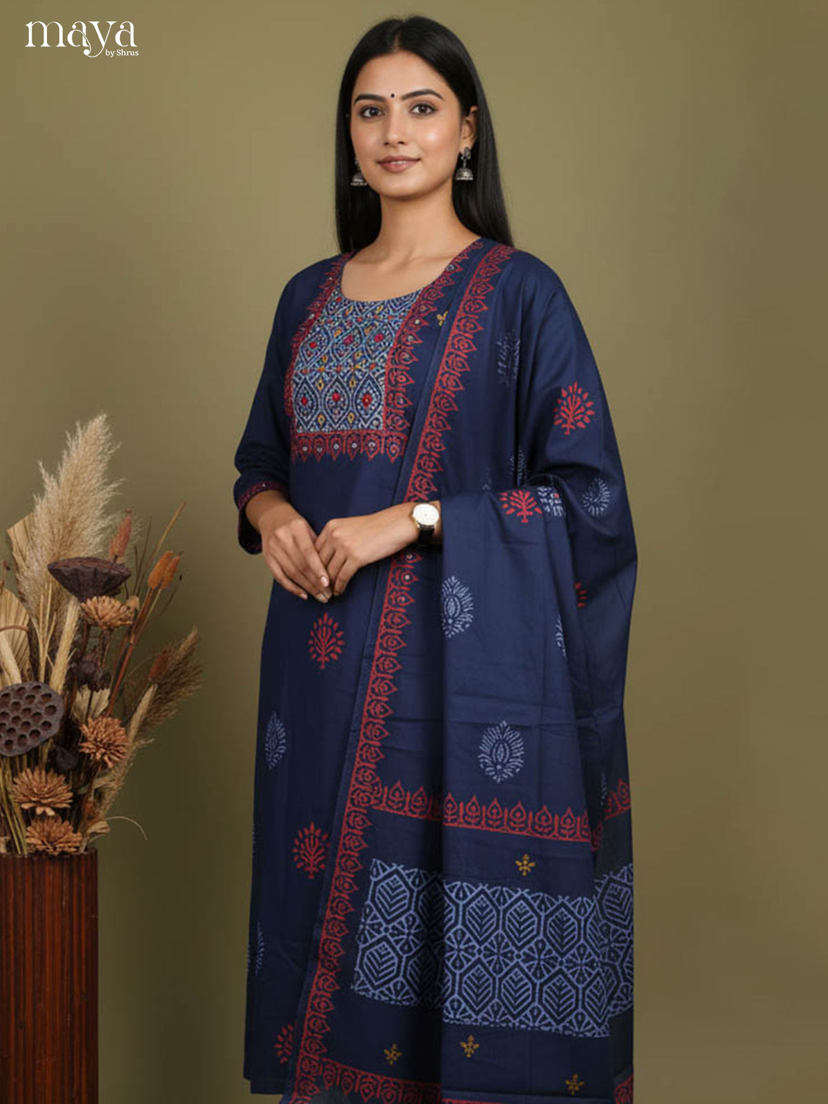 Navy Blue Readymade Salwar with Printed Design-mdj15015