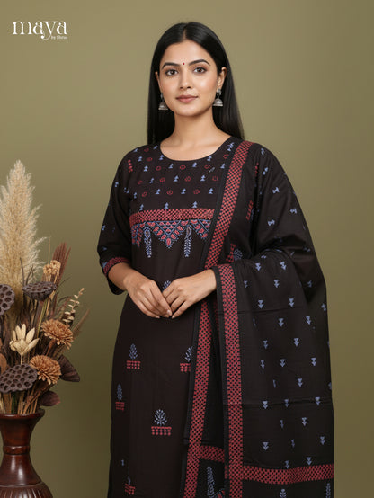 Black - Cotton printed Readymade 3 Piece Salwar