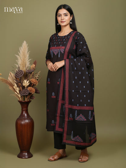 Black - Cotton printed Readymade 3 Piece Salwar