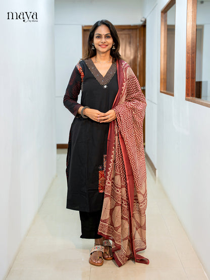 black Readymade Salwar with Printed Design-mdj16009