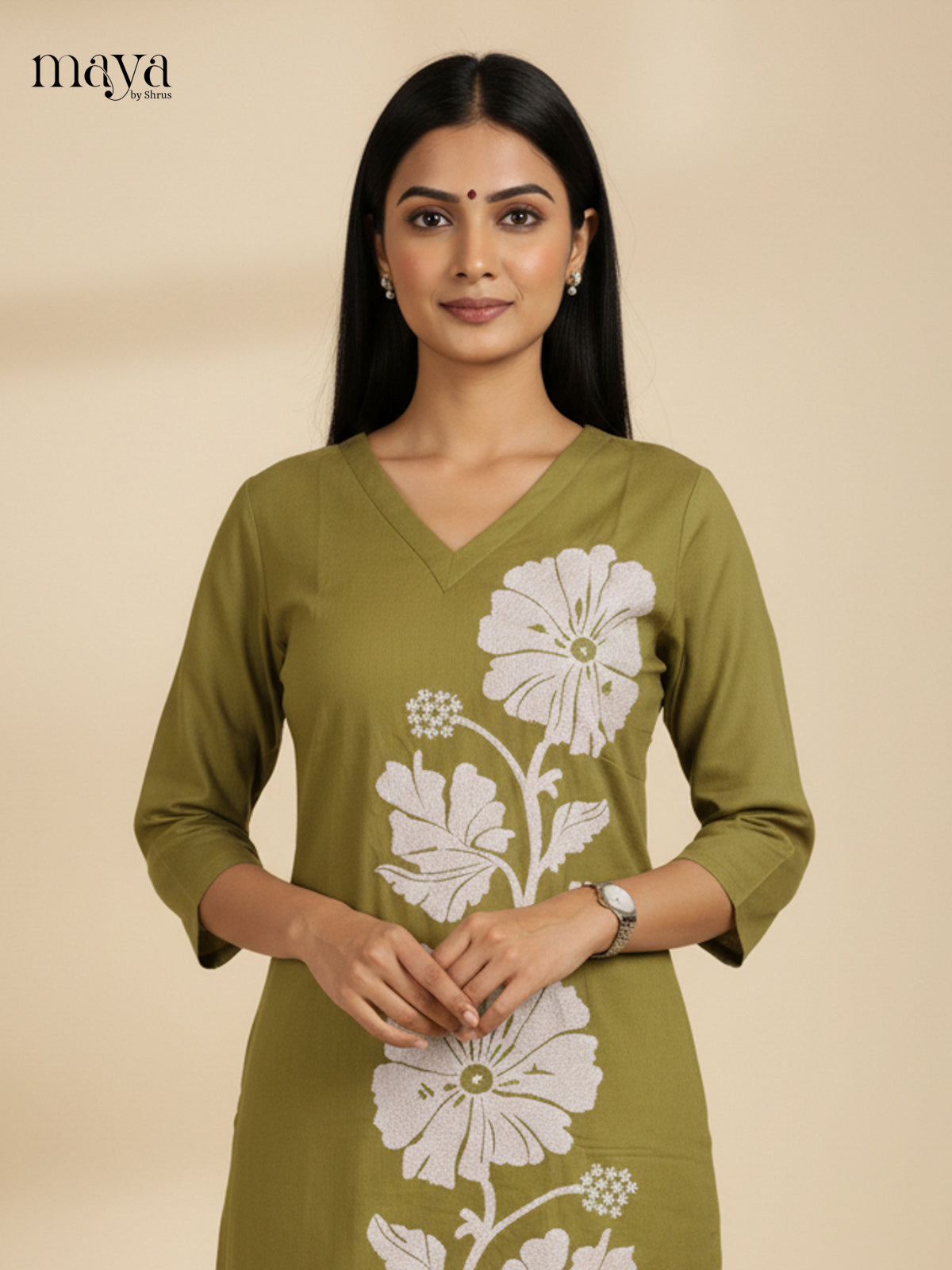 Olive Straight Co-ord Set with Embroidered Design-mdj21015