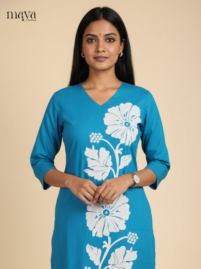 Blue Co-ord Set with Floral Design-mdj21017