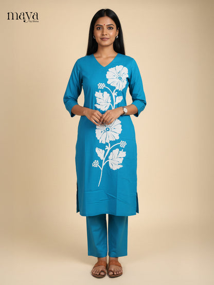 Blue Co-ord Set with Floral Design-mdj21017
