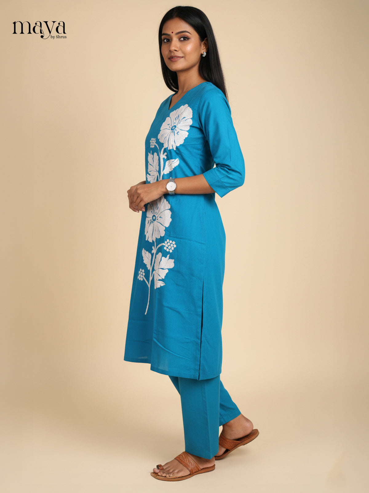 Blue Co-ord Set with Floral Design-mdj21017