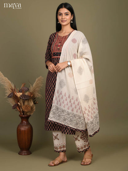 Black Readymade Ajrakh Salwar with Printed Design-mdj21019