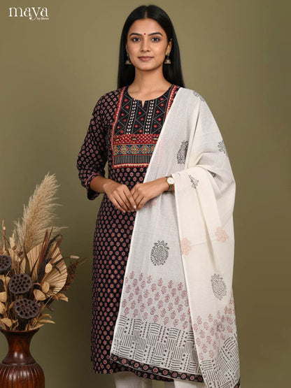 Black Readymade Ajrakh Salwar with Printed Design-mdj21025