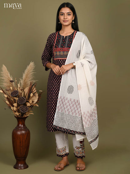 Black Readymade Ajrakh Salwar with Printed Design-mdj21025
