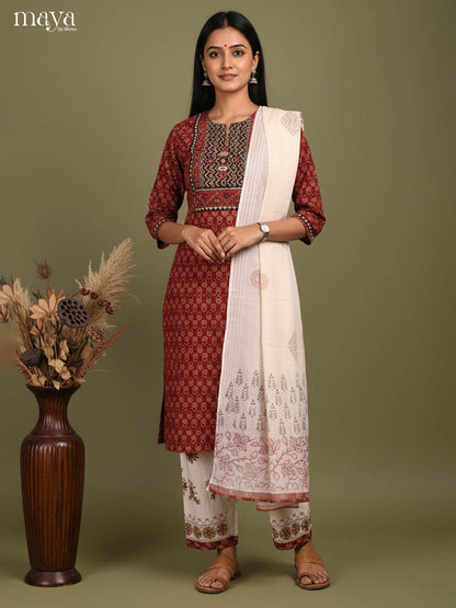 Maroon Readymade Ajrakh Salwar with Printed Design-mdj21026