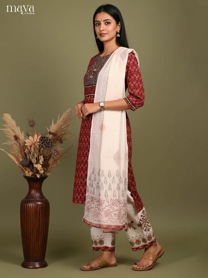 Maroon Readymade Ajrakh Salwar with Printed Design-mdj21026