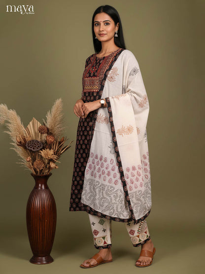 Black Readymade Ajrakh Salwar with Printed Design-mdj21027