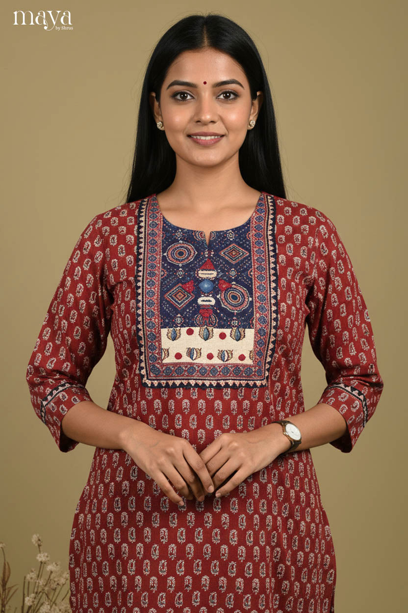 Maroon & Blue-Readymade Kurti