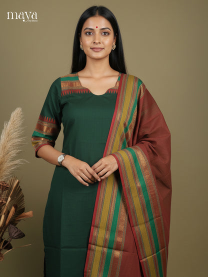 Green & Arakku -Chettinad Readymade Kurti & Dupatta
