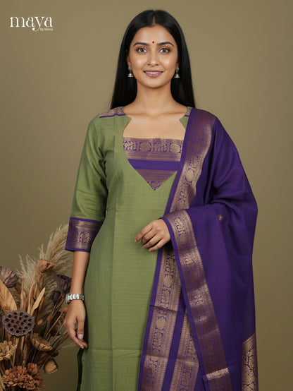 Green & Blue- Chettinad Cotton Readymade Kurti & Dupatta