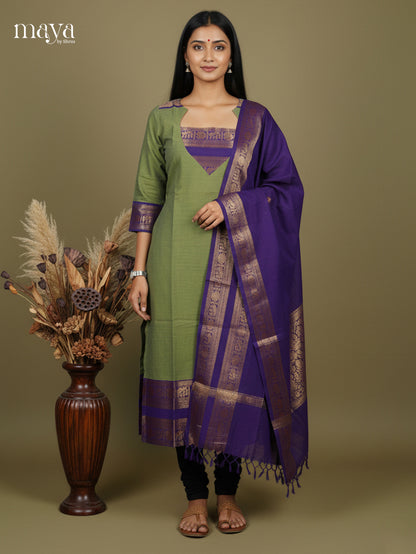 Green & Blue- Chettinad Cotton Readymade Kurti & Dupatta