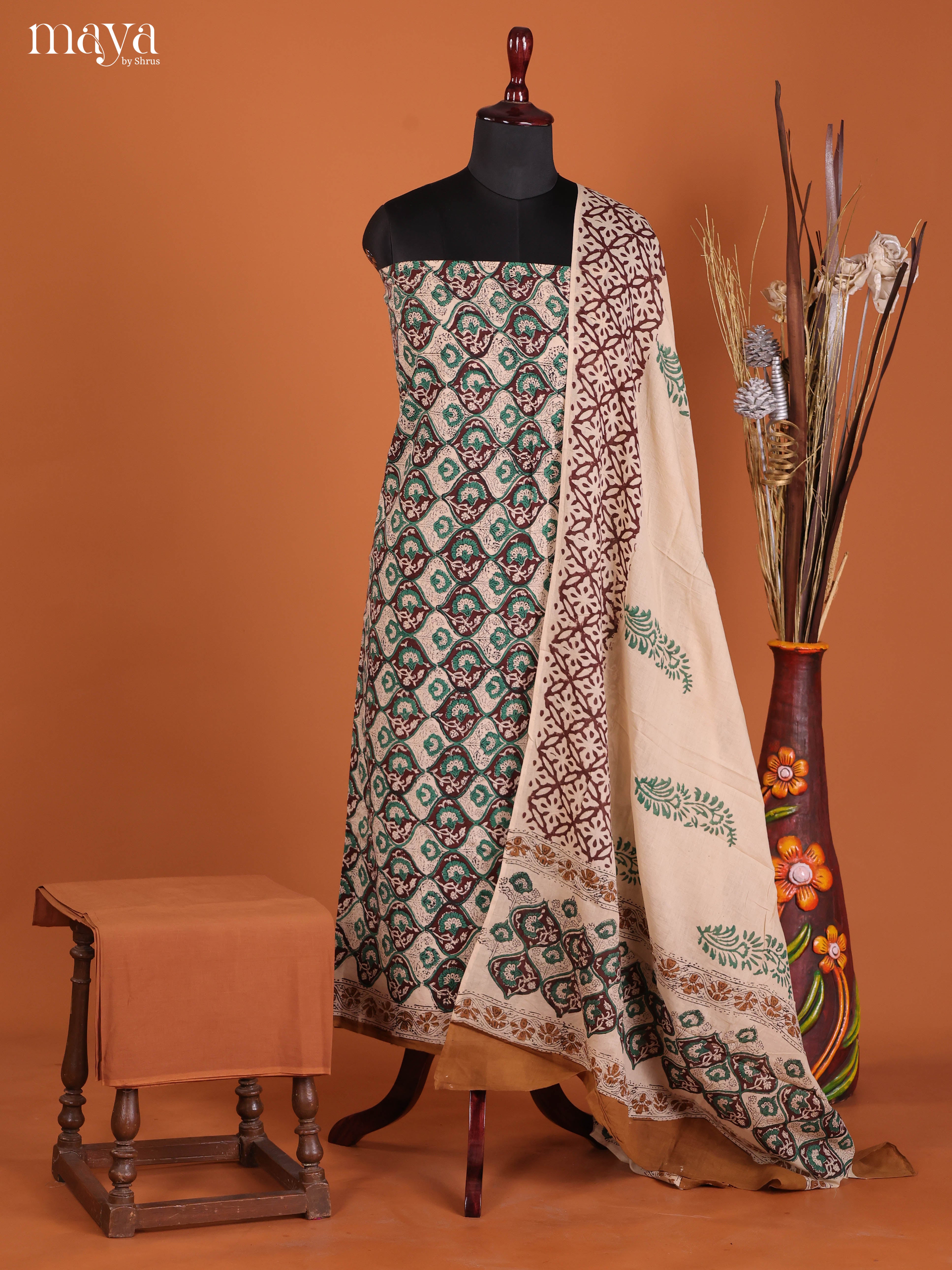 Cream & Green -Cotton salwar