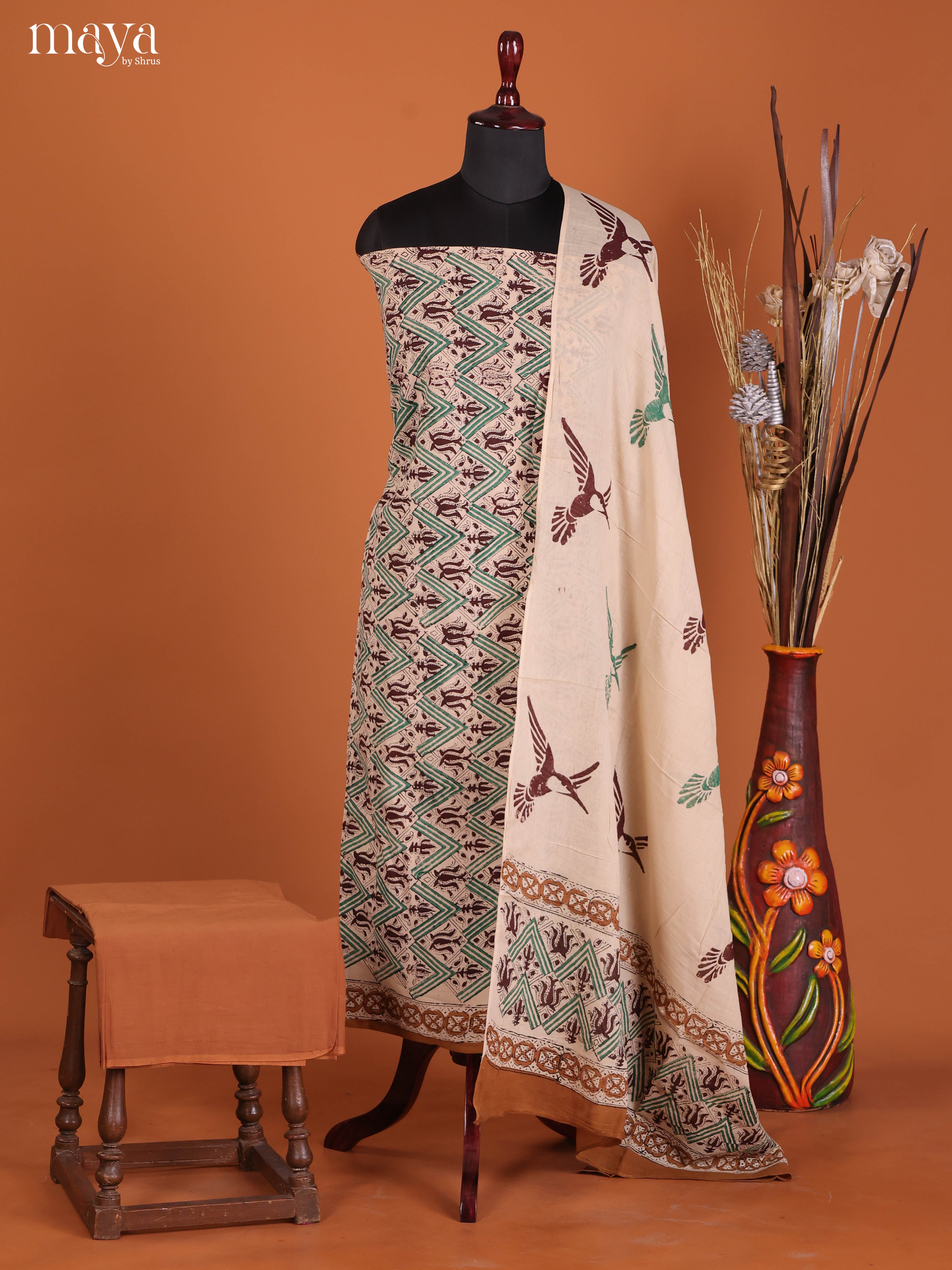 Green & Brown-Cotton salwar