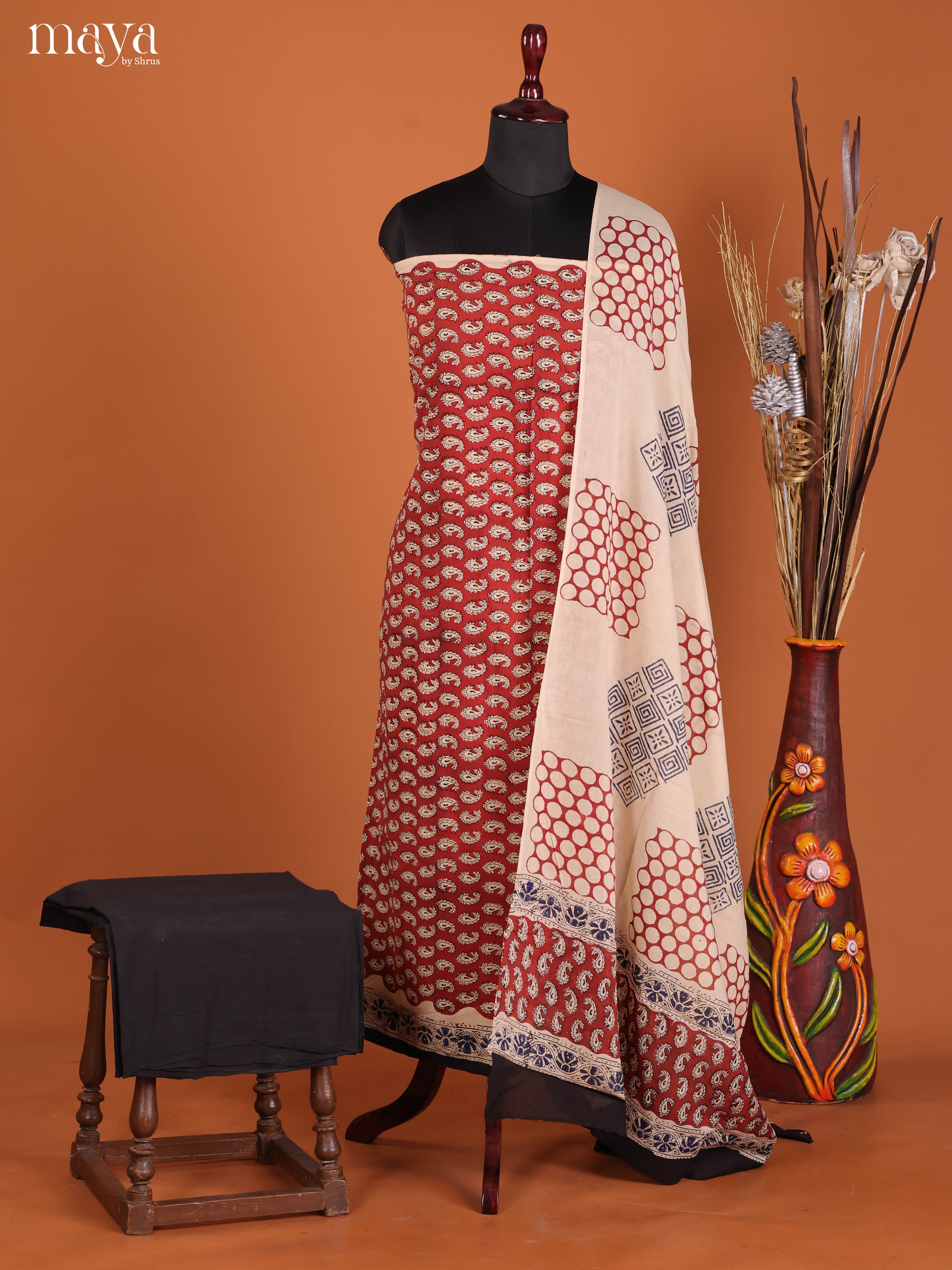 Maroon & Black-Cotton salwar