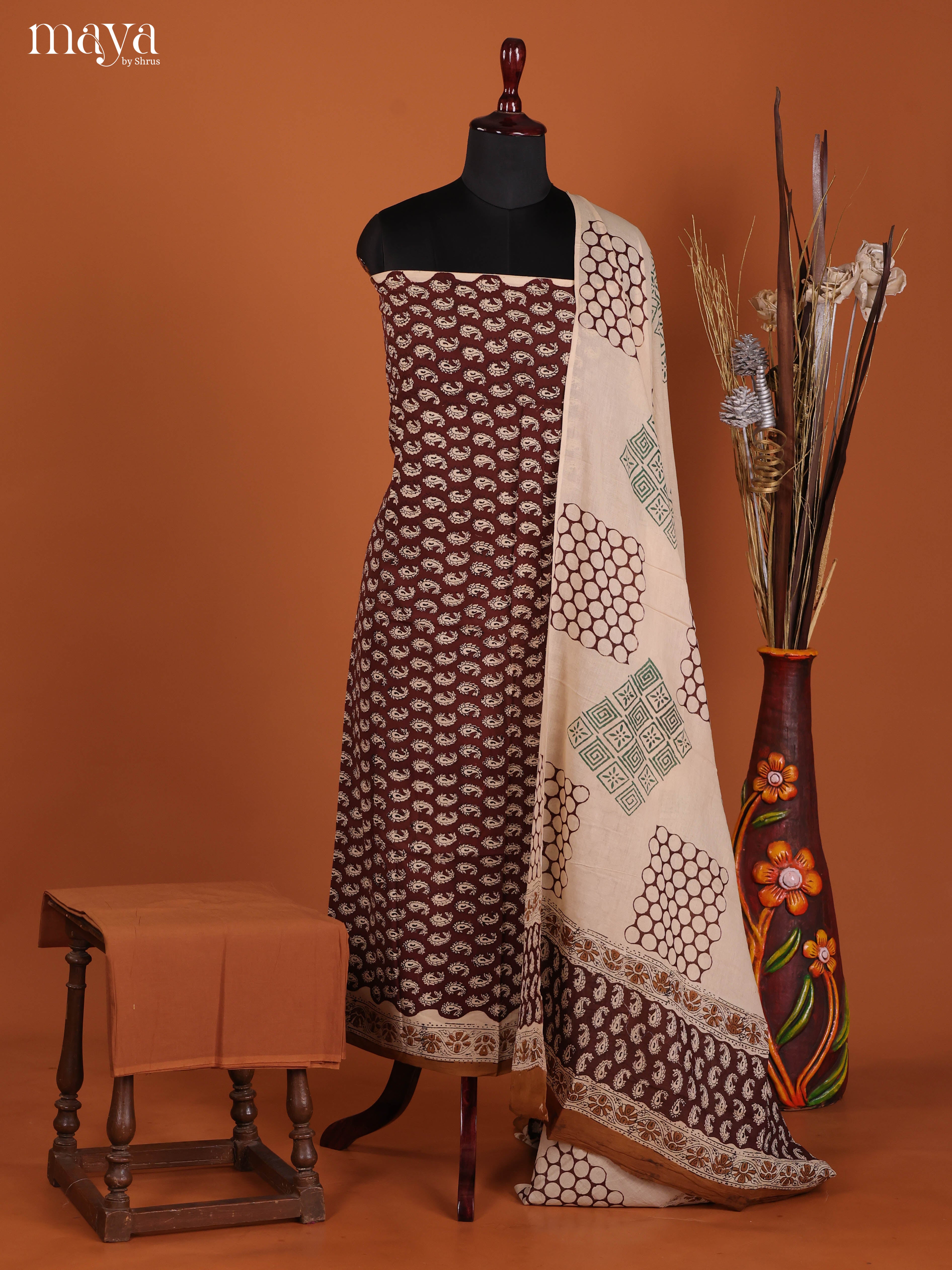 Maroon & Brown-Cotton salwar