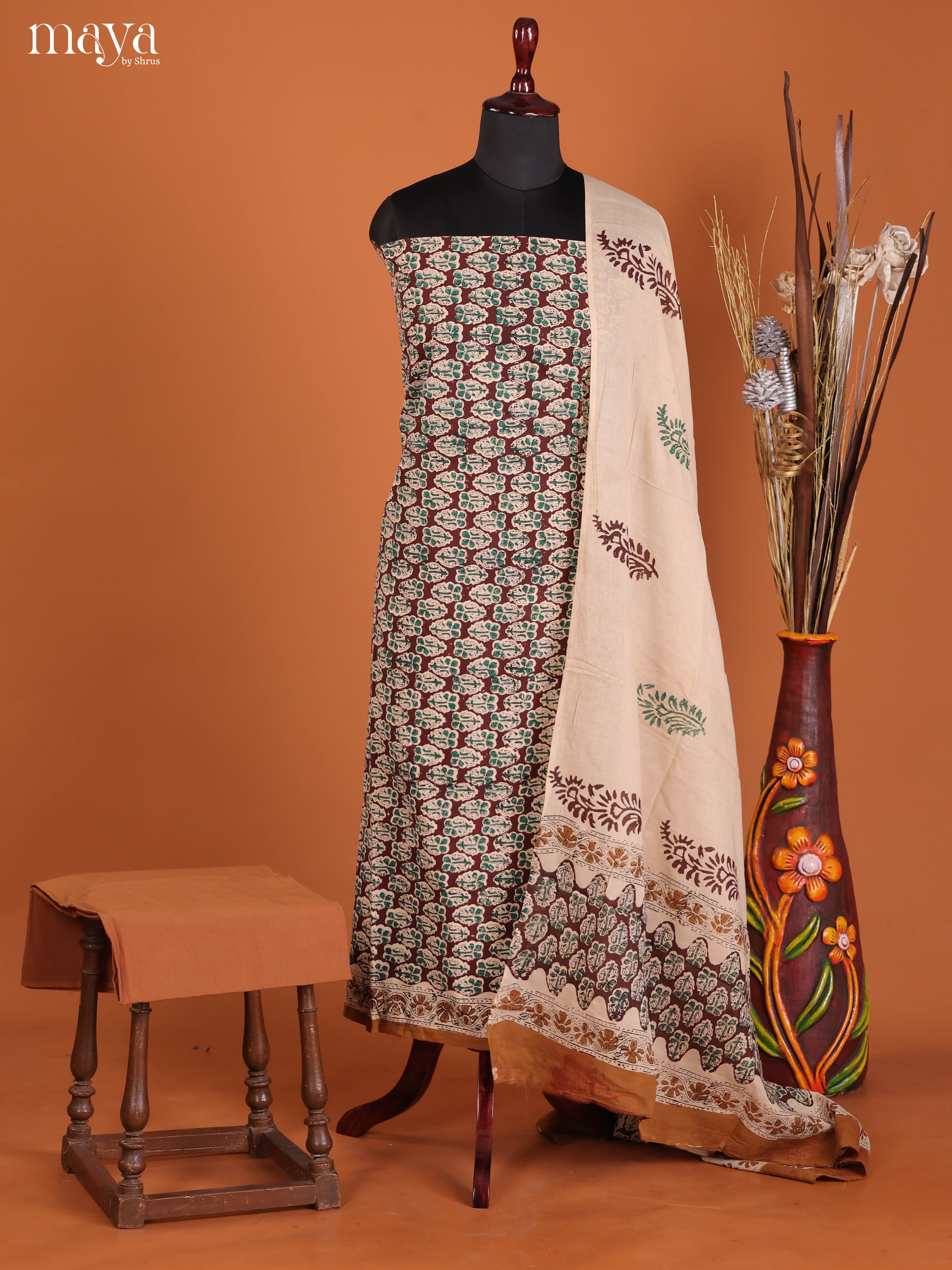 Maroon & Light Brown-Cotton salwar