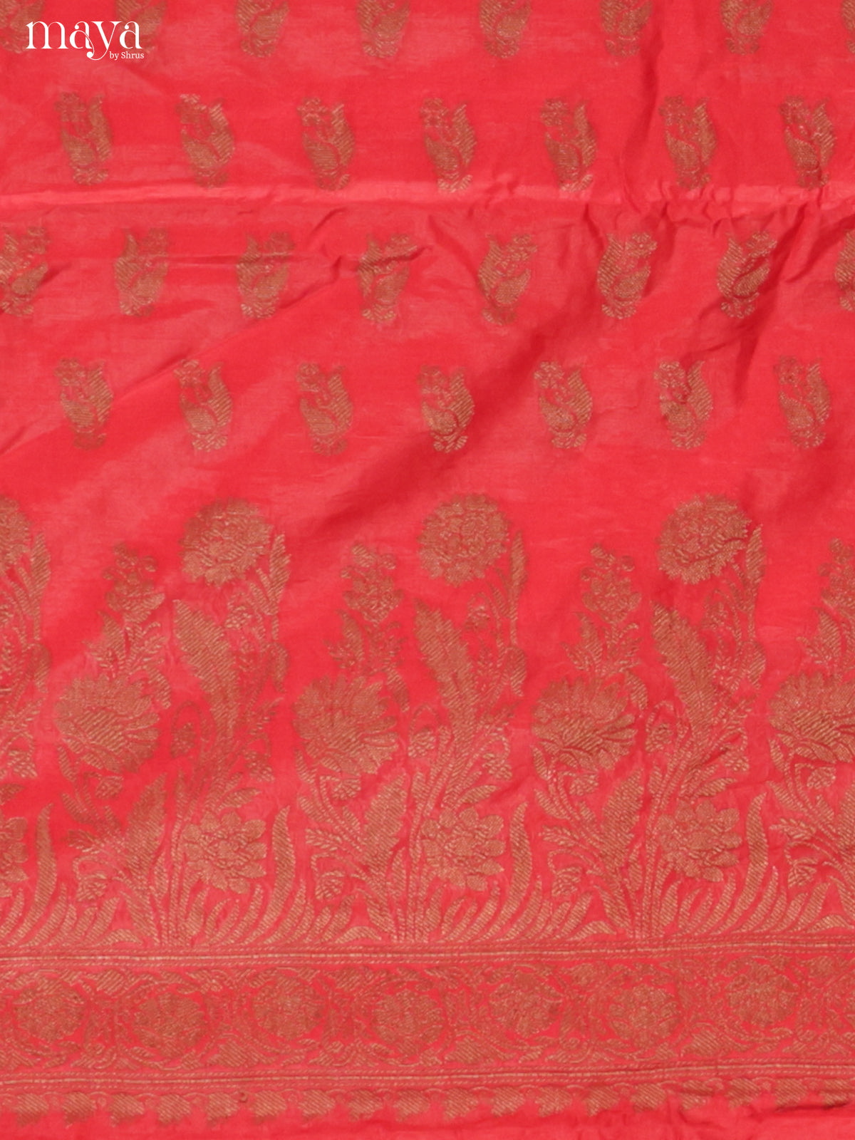 Festive Red Semi Tussar Salwar Suit Material With Zari Buttas