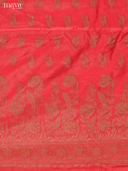 Festive Red Semi Tussar Salwar Suit Material With Zari Buttas