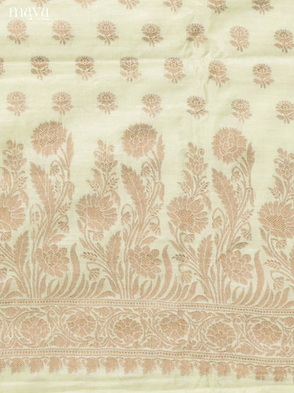 Chic Pastel Green Semi Tussar Salwar Suit Material With Zari Buttas