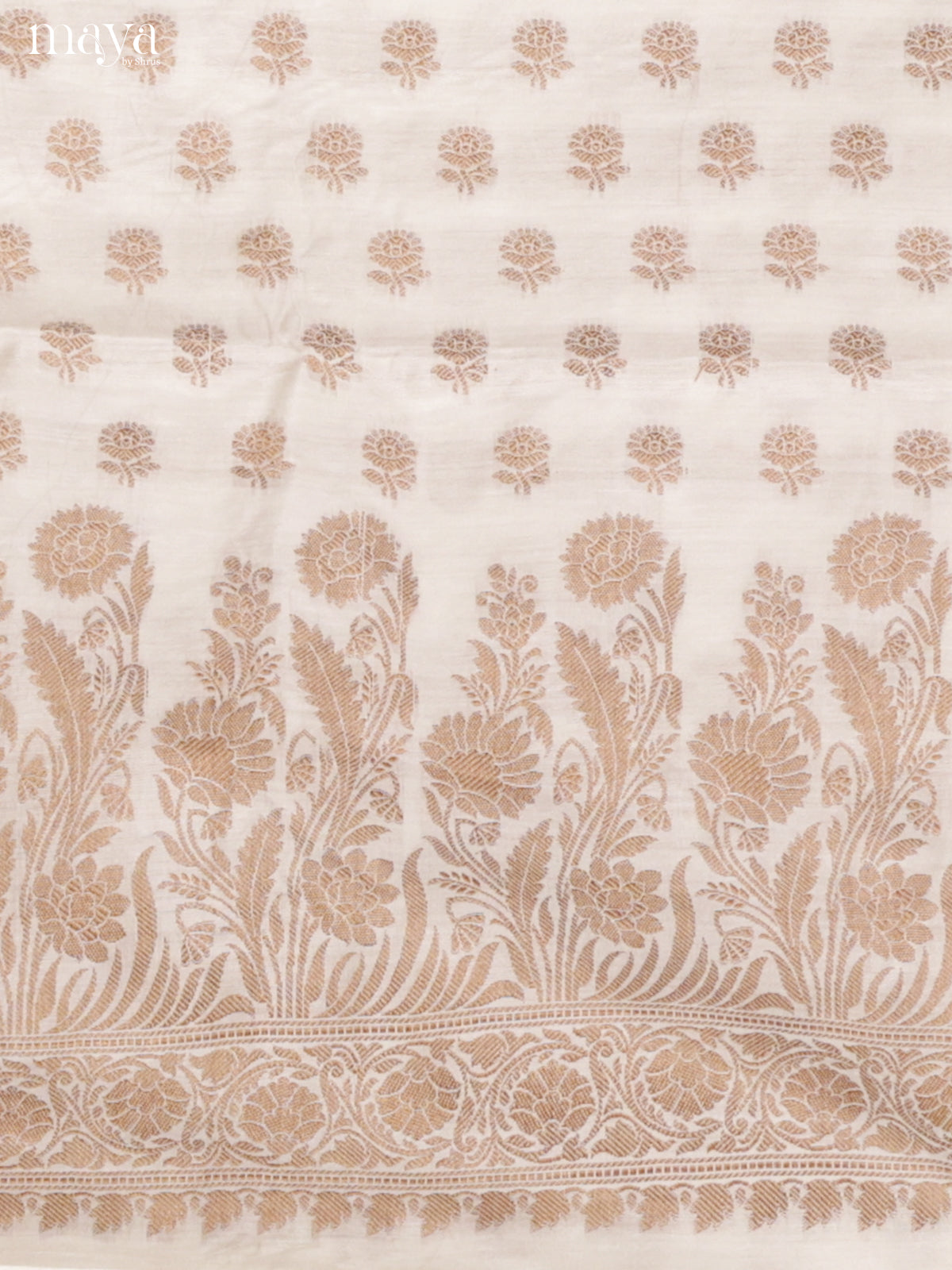 Exquisite Off-White Tussar Salwar Suit Material With Zari Buttas