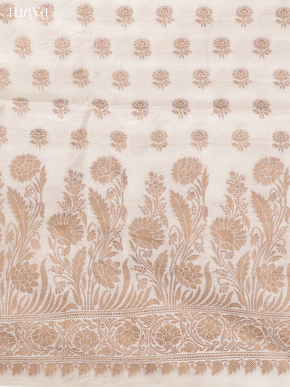 Exquisite Off-White Tussar Salwar Suit Material With Zari Buttas