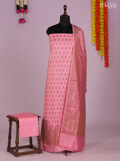 Cute Baby Pink Semi Tussar Salwar Suit Material With Zari Buttas