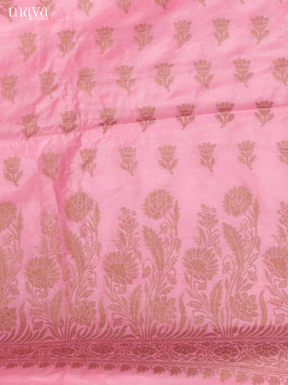 Cute Baby Pink Semi Tussar Salwar Suit Material With Zari Buttas