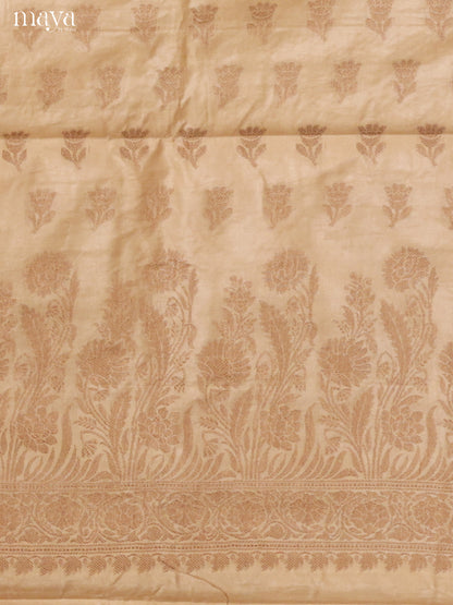 Pretty Beige Semi Tussar Salwar Suit Material With Zari Buttas