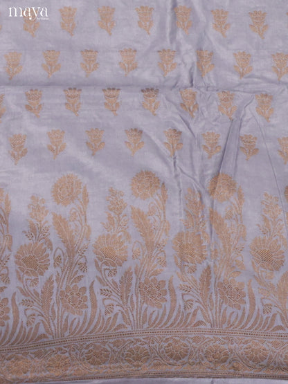 Pretty Grey Semi Tussar Salwar Suit Material With Zari Buttas