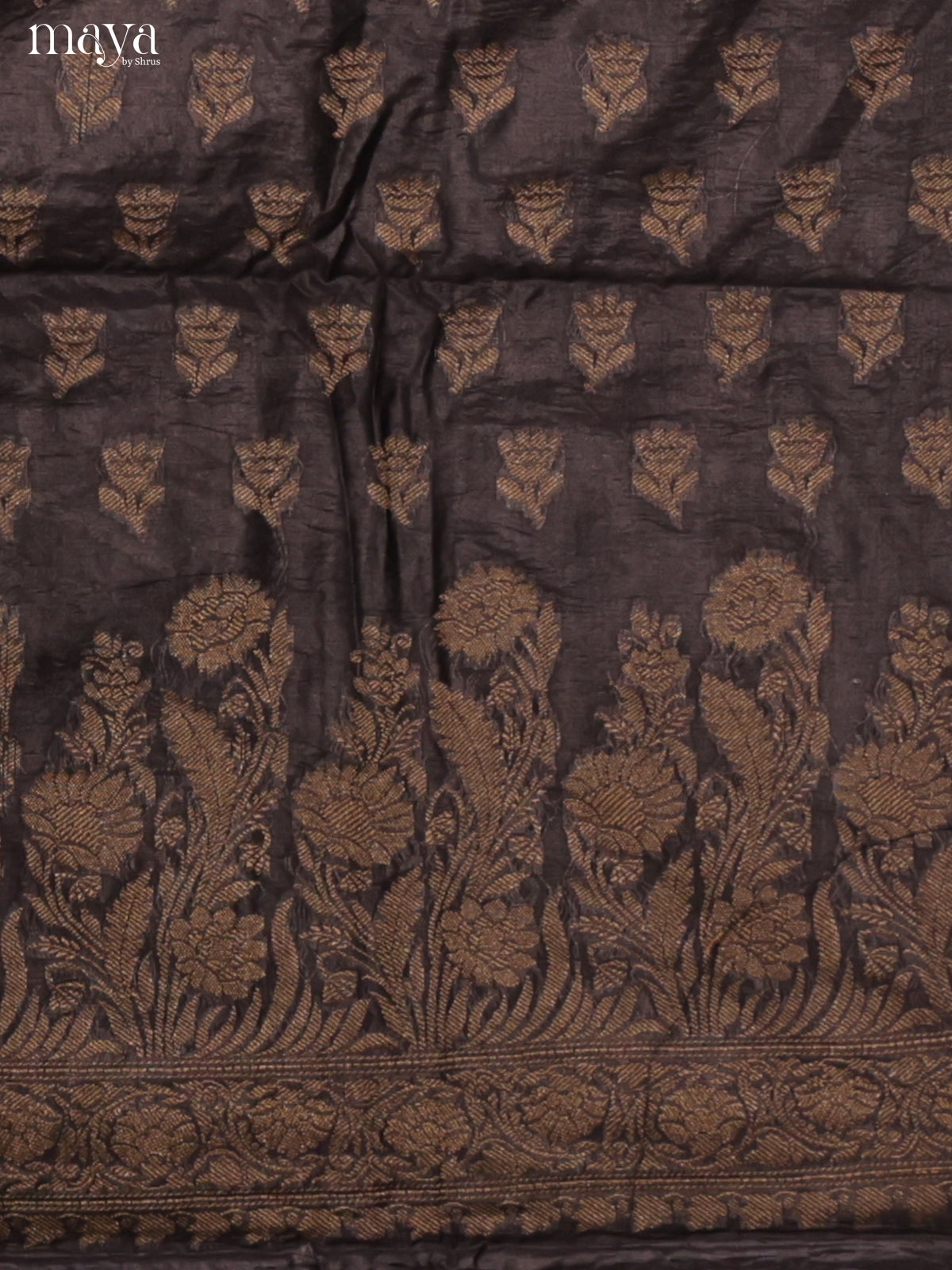 Mystique Black Semi Tussar Salwar Suit Material With Zari Buttas