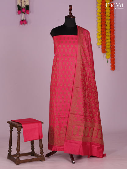 Charming Dark Pink Semi Tussar Salwar Suit Material With Zari Buttas