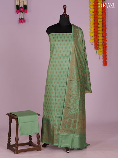 Rich Light Green Semi Tussar Salwar Set Material With Floral Buttas