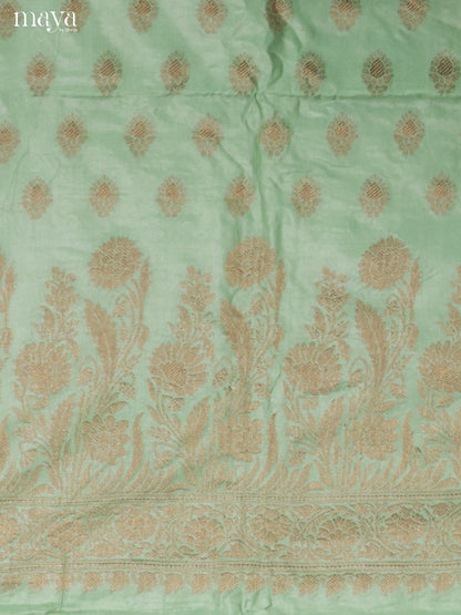 Rich Light Green Semi Tussar Salwar Set Material With Floral Buttas