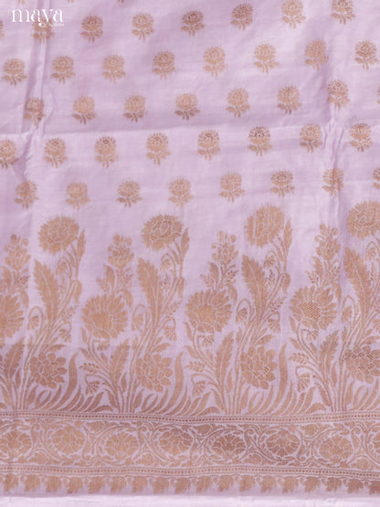 Chic Pastel Purple Semi Tussar Salwar Set Material With Floral Buttas