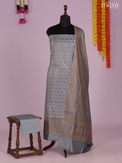 Exquisite Grey Semi Tussar Salwar Set Material With Floral Buttas