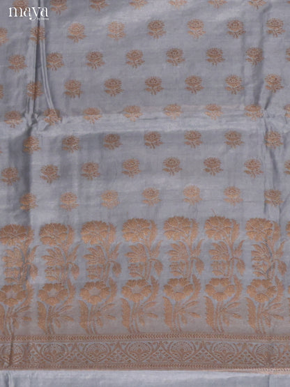 Exquisite Grey Semi Tussar Salwar Set Material With Floral Buttas