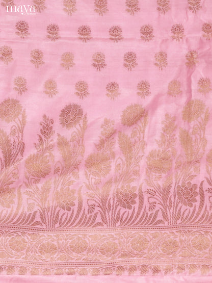 Ethnic Light Pink Semi Tussar Unstitched Salwar Set Material