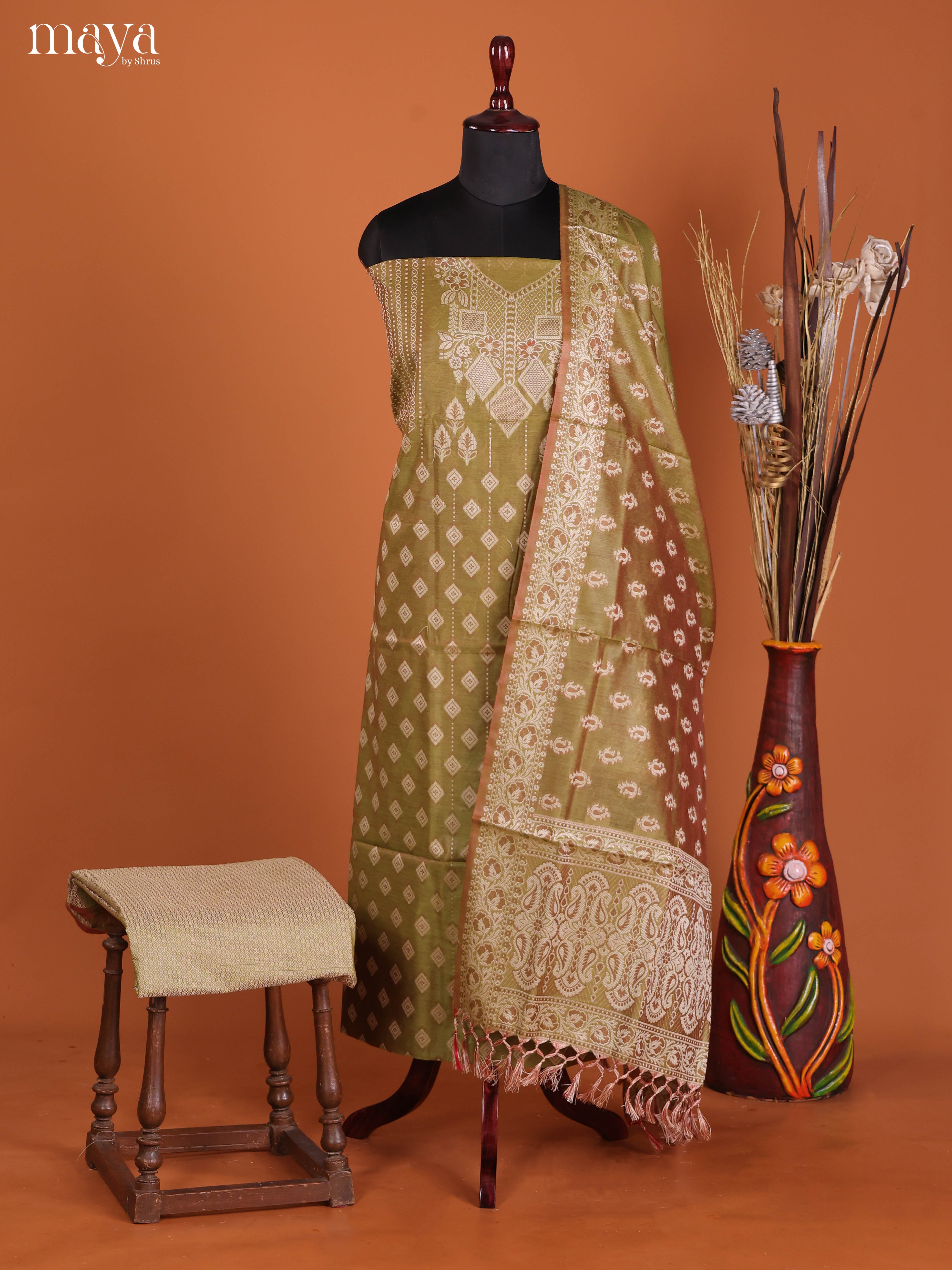 MDJ25119-Semi Tussar Salwar Unstitch